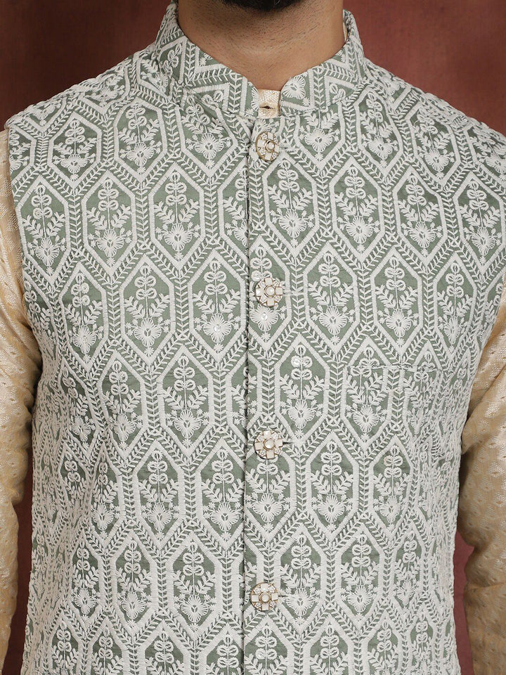 Anouk Ethnic motifs  Woven Design Mandarin Collar Long Sleeves Kurta Set