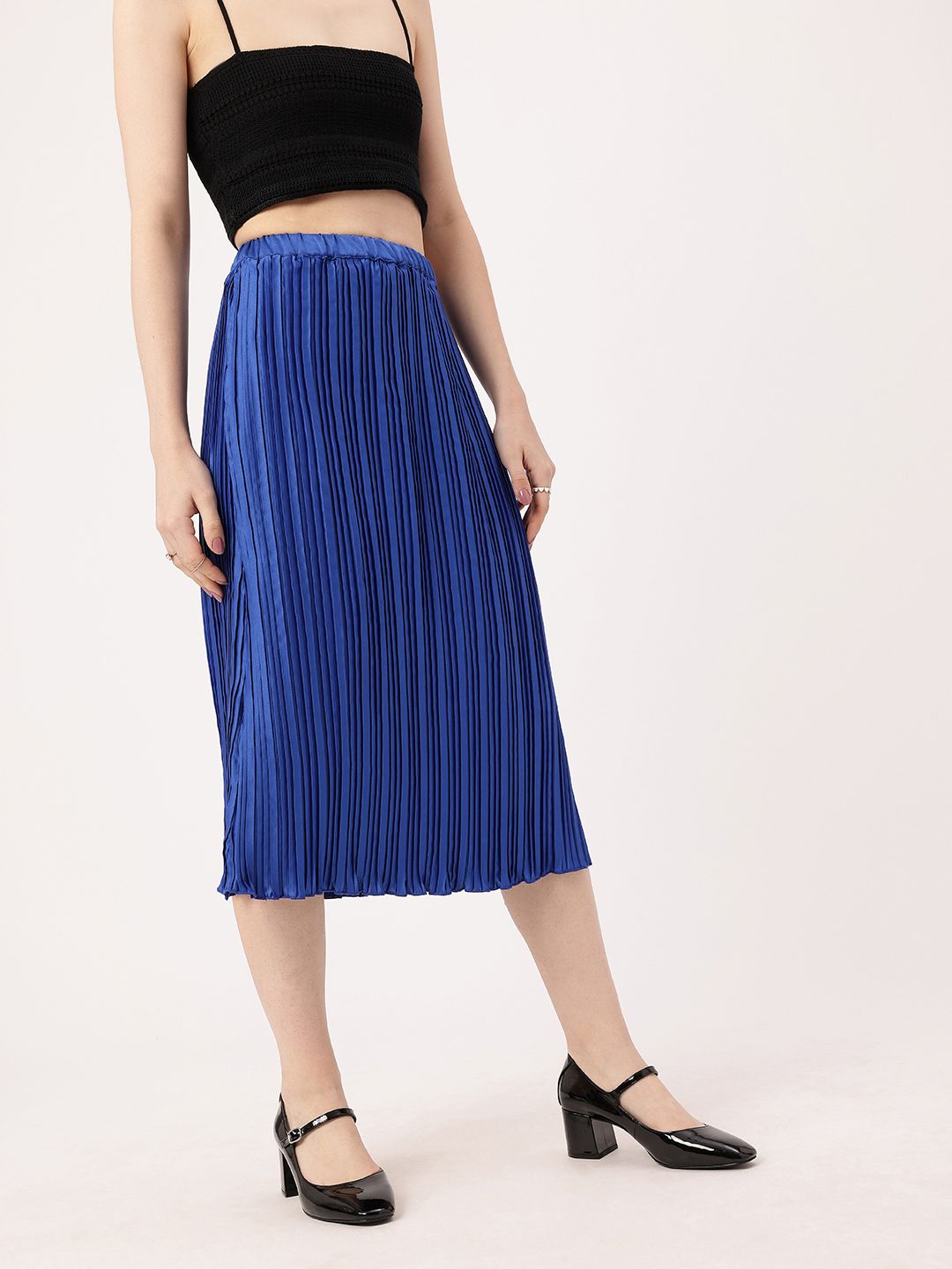 DressBerry Effortless Elegance Accordion Pleated Satin Finish A-Line Midi Skirts