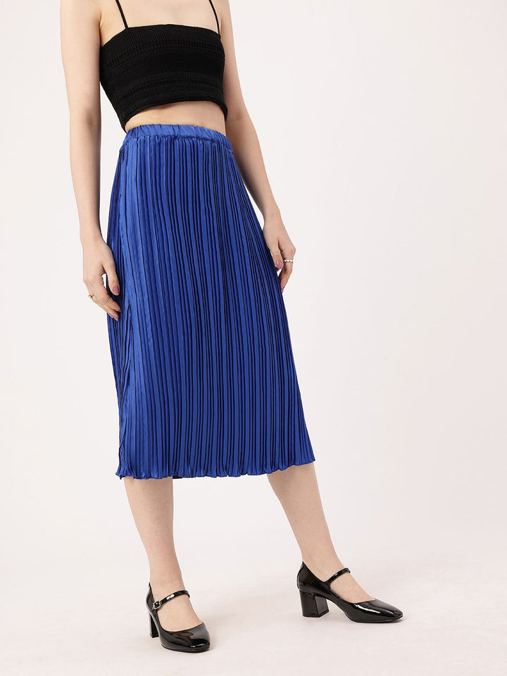DressBerry Effortless Elegance Accordion Pleated Satin Finish A-Line Midi Skirts