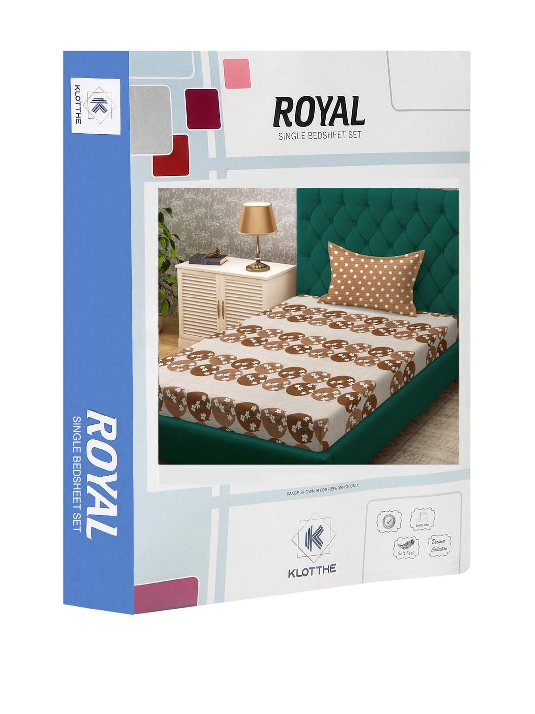 KLOTTHE Brown Floral Cotton Single Bedsheets
