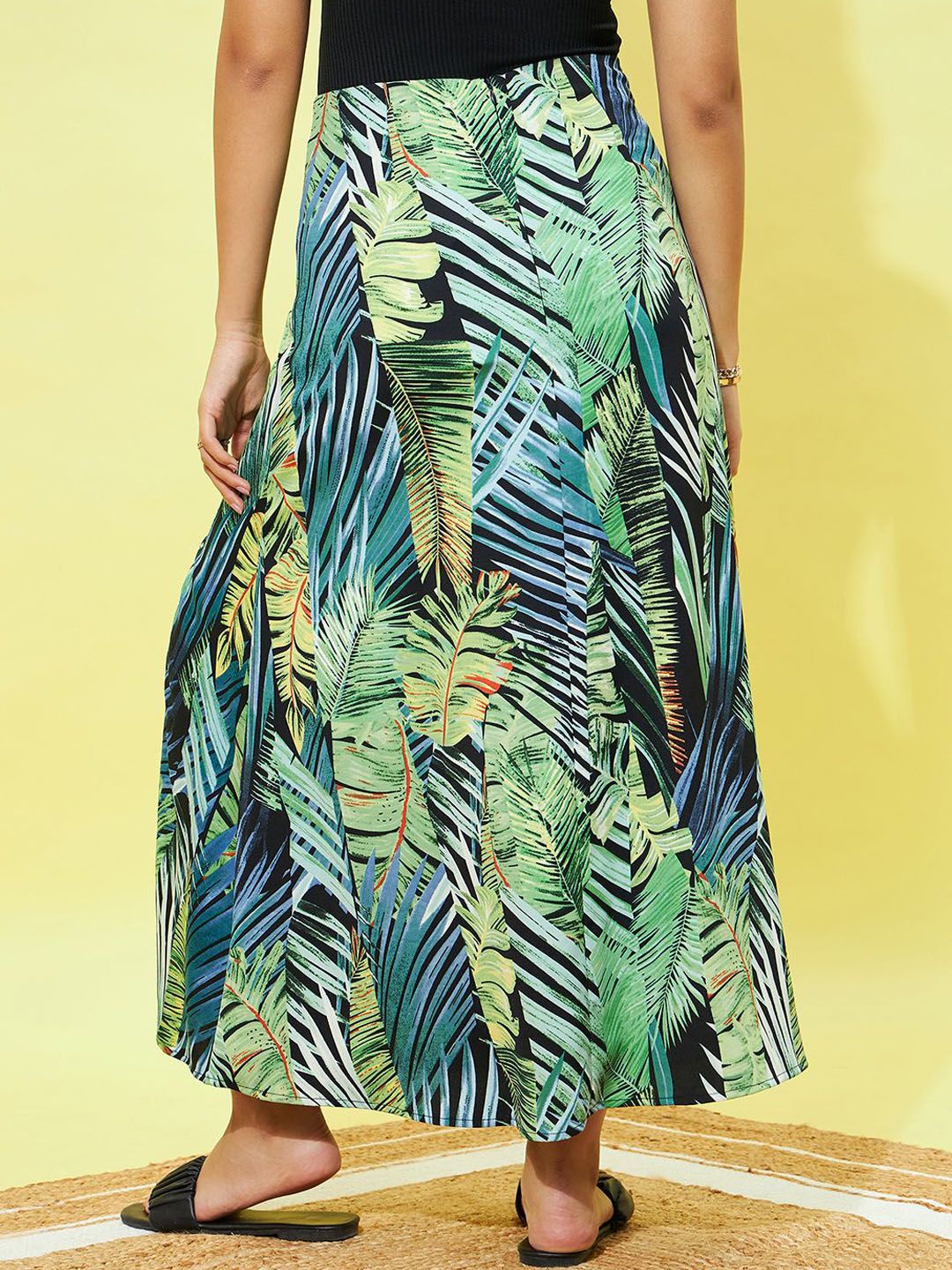 Berrylush Tropical Printed Slide Slit A-Line Maxi Skirt