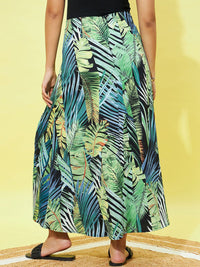 Berrylush Tropical Printed Slide Slit A-Line Maxi Skirt