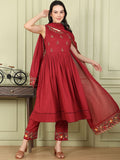 W Women Floral Embroidered Empire Thread Work Pure Cotton Kurta with Trousers & With Dupatta