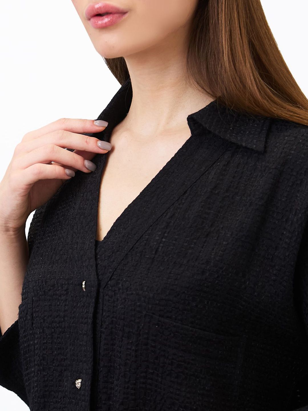 SPYKAR Women Boxy Fit Spread Collar Textured Casual Shirt