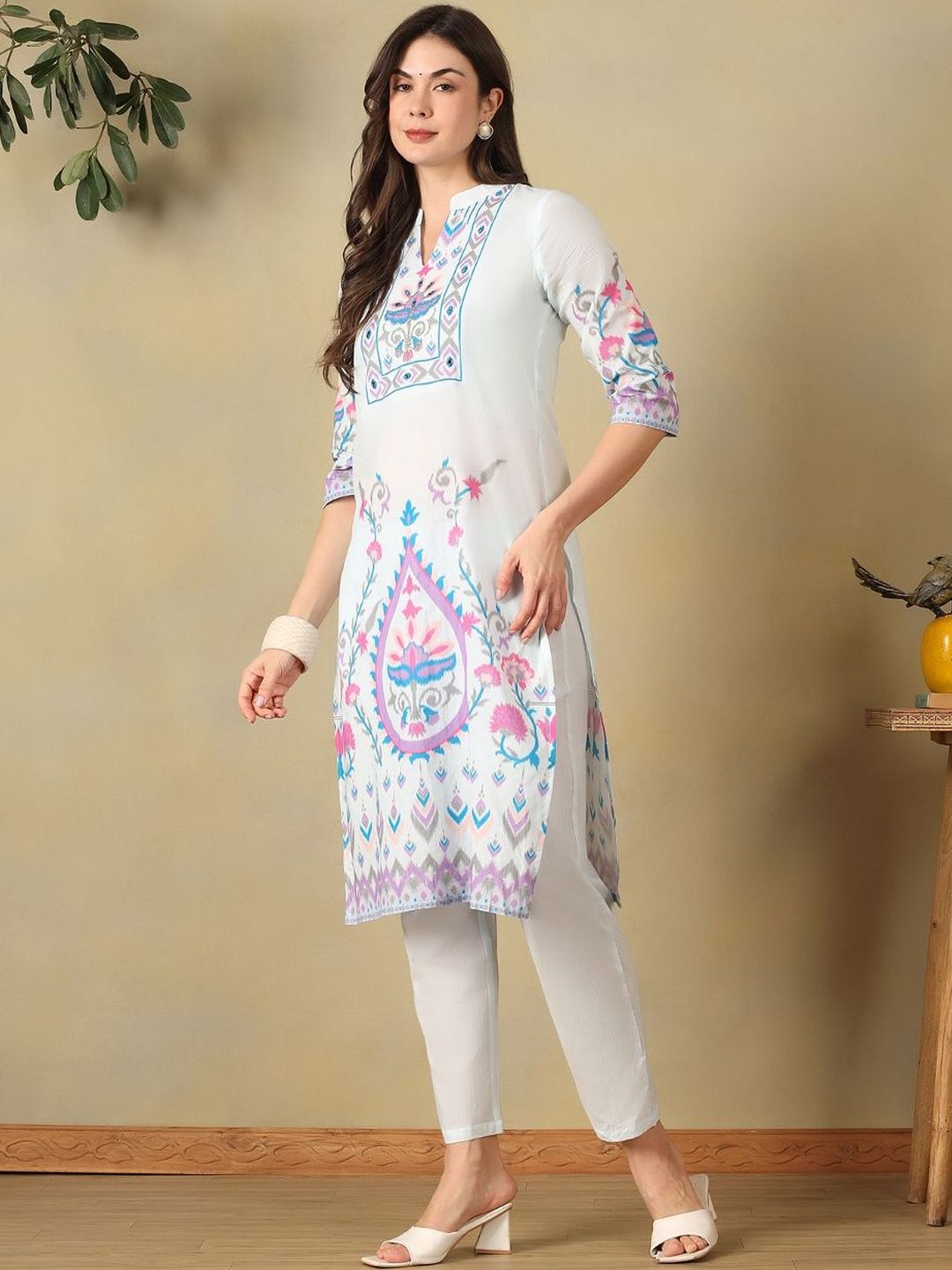 Mamicha Women Ethnic Motifs Printed Regular Pure Cotton Kurta with Trousers & With Dupatta
