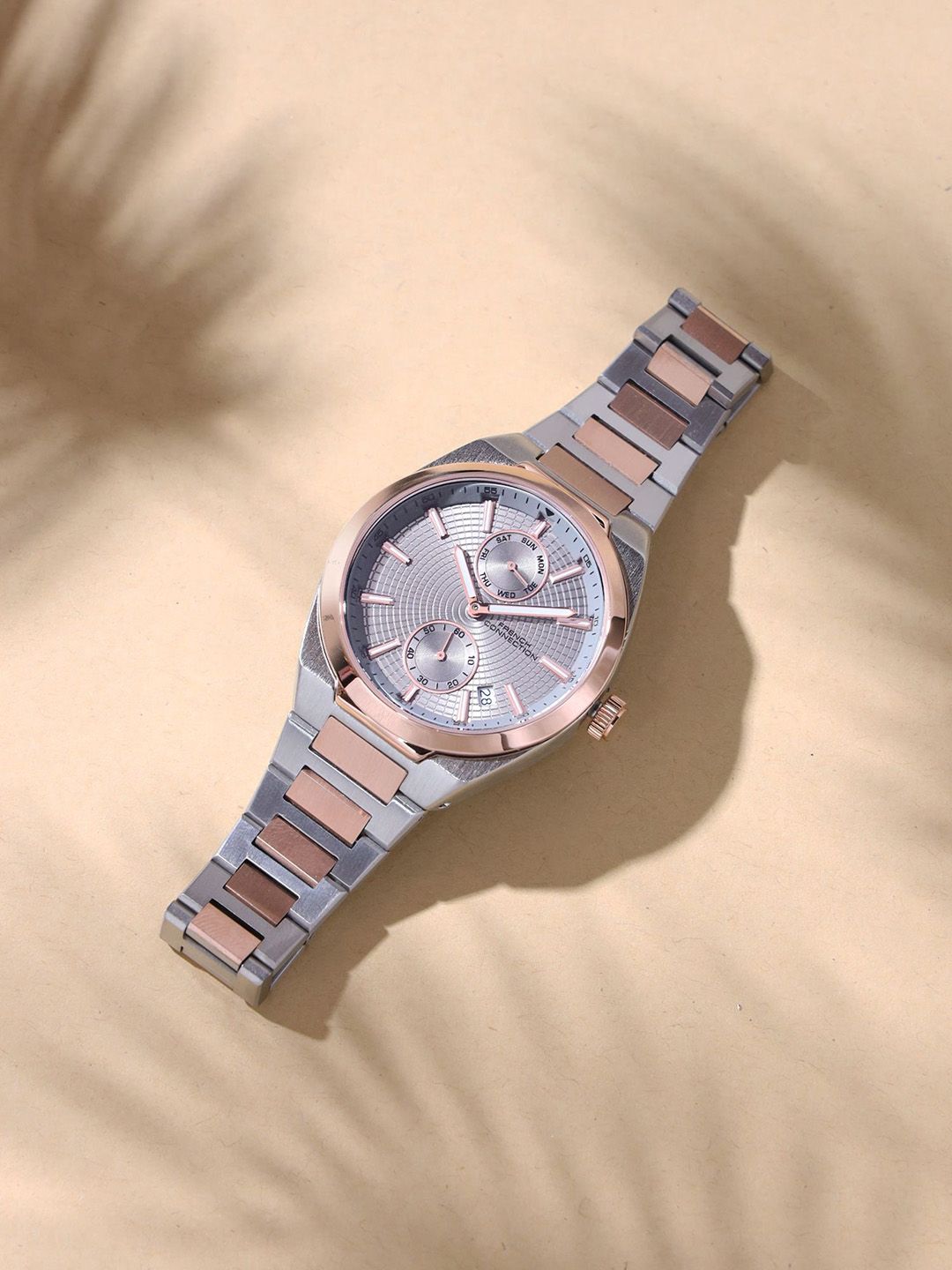 Sambungan Perancis Lelaki Dail Corak & Gelang Keluli Tahan Karat Analog Watch FCH03RTM