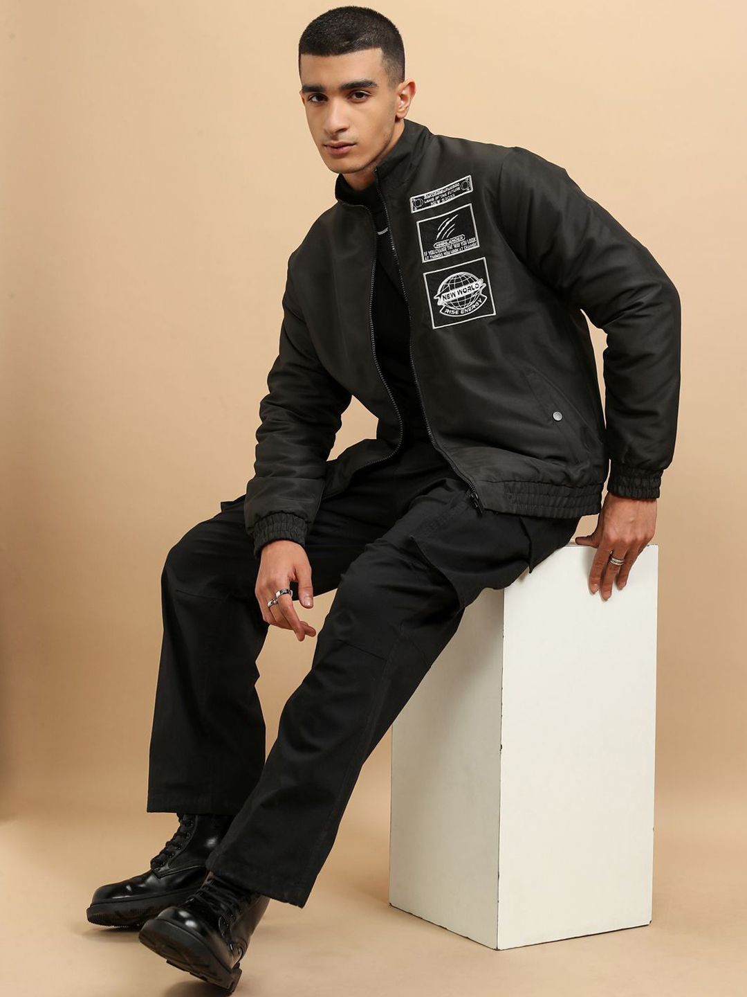 HIGHLANDER Men Crop Outdoor Bomber with Patchwork Jacket