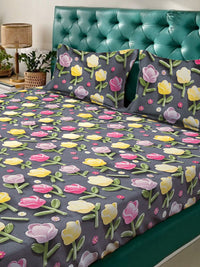 KLOTTHE Grey Floral 300TC King Superfine 7D Cadar & 2 Sarung Bantal-2.50mx2.25m