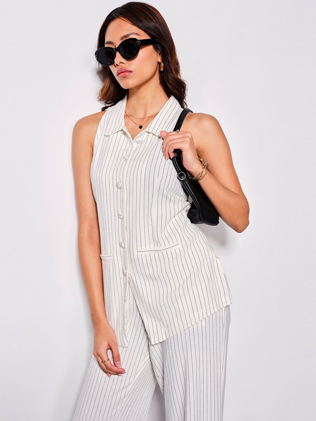AND Striped Sleeveless Linen Top & Trousers