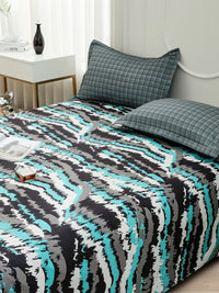 Story@home Fluorescent Green Abstract Printed 240 TC Satin Finish Queen Bedsheet Set