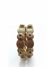 PANASH Set Of 2 24K Gold Plated Stone Studded Bangles