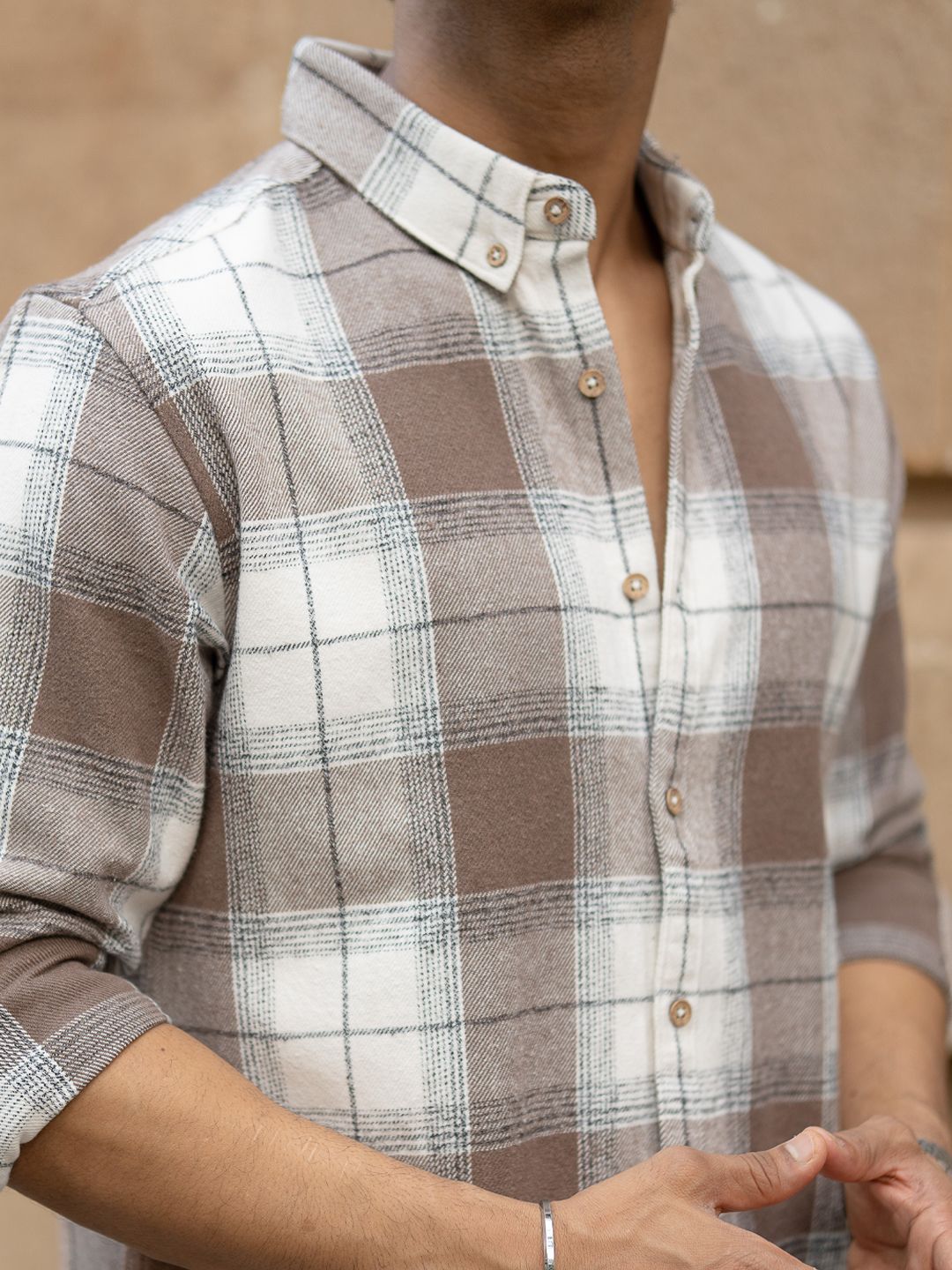 Powerlook Men Tartan Checked Button-Down Collar Cotton Casual Shirt