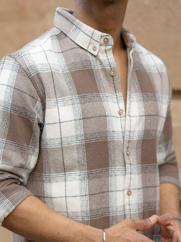 Powerlook Men Tartan Checked Button-Down Collar Cotton Casual Shirt