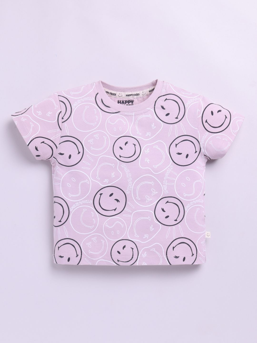 Happy Faces Kids Girls Smiley Printed Pure Cotton T-Shirt