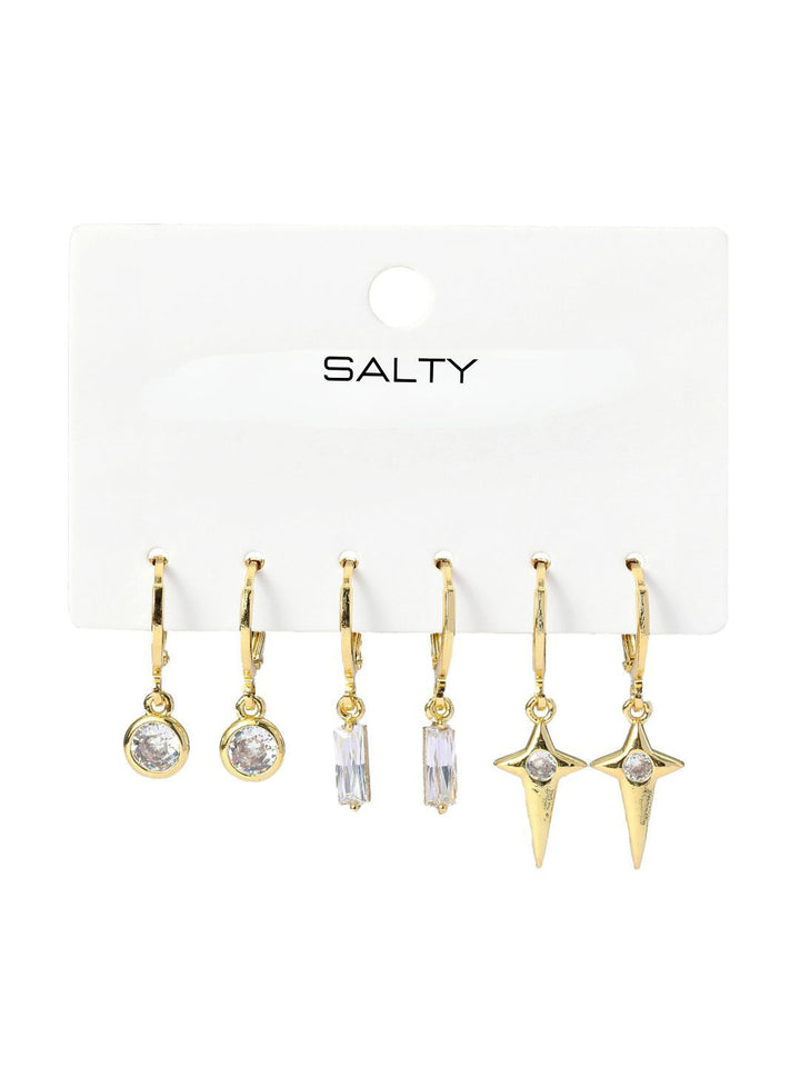 SALTY Set Of 3 Gold-Plated Contemporary Starshine Hoop Earrings