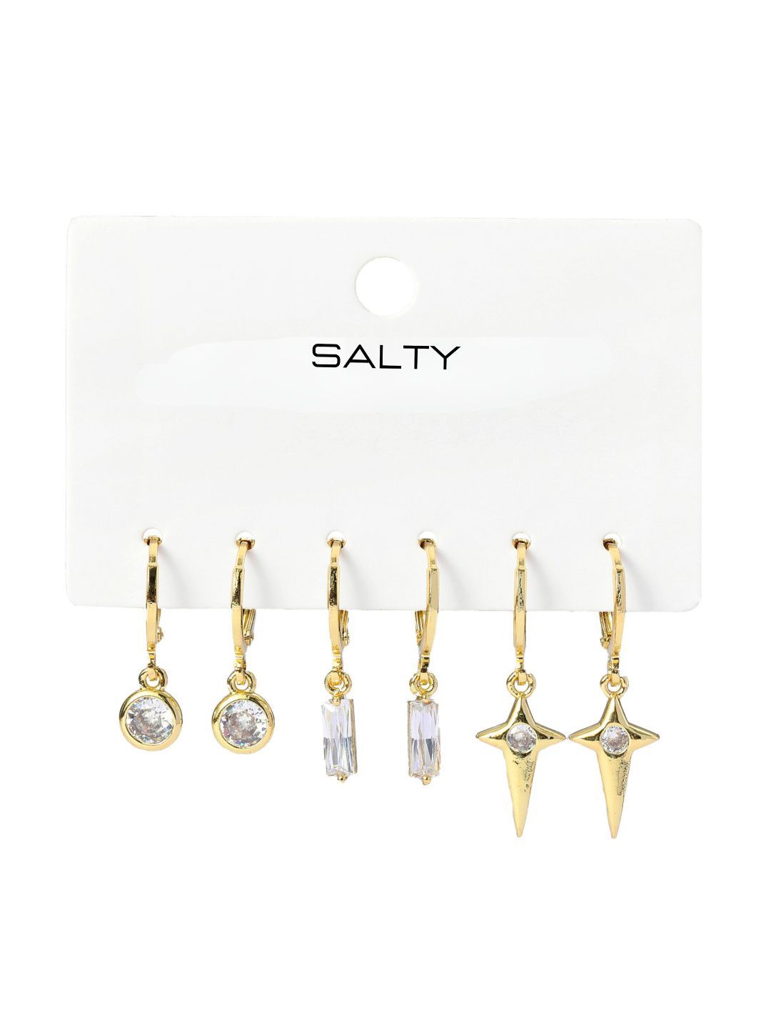 SALTY Set Of 3 Gold-Plated Contemporary Starshine Hoop Earrings