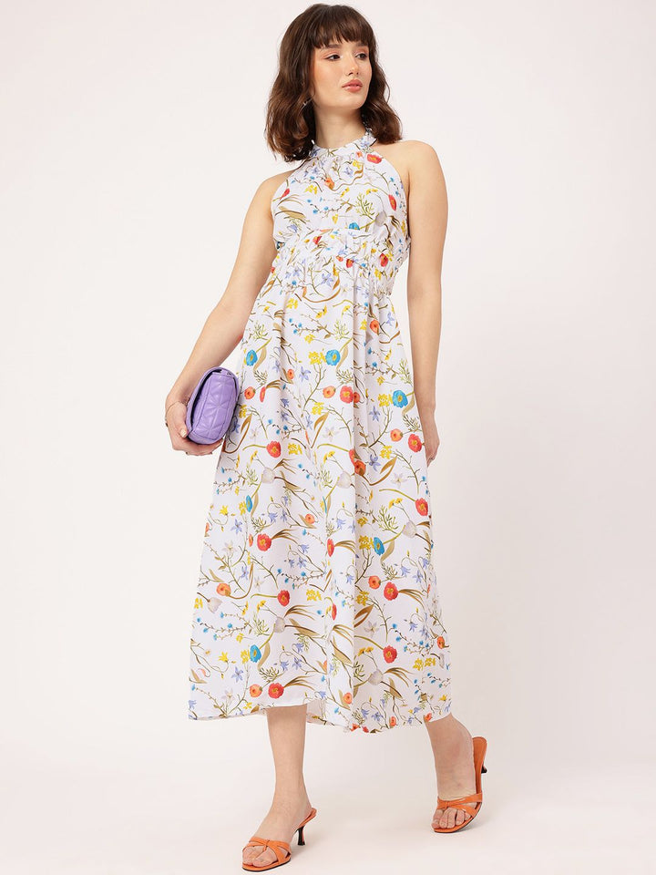 DressBerry Always Adorable Floral Printed Fit & Flare Open Back Midi Dress