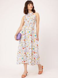 DressBerry Always Adorable Floral Printed Fit & Flare Open Back Midi Dress