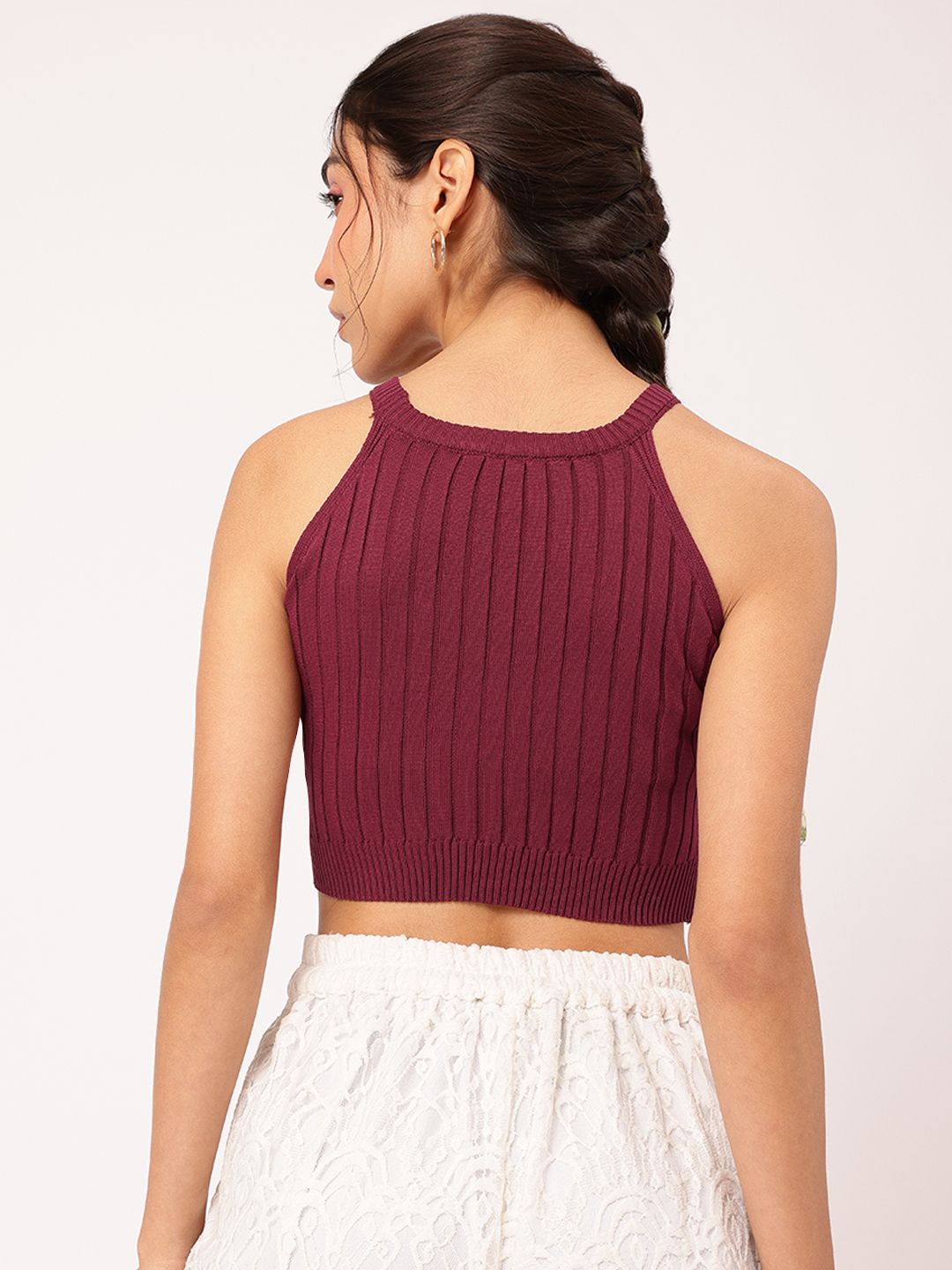 DressBerry Halter-Like Whispers Ribbed Moments Knit Crop Top