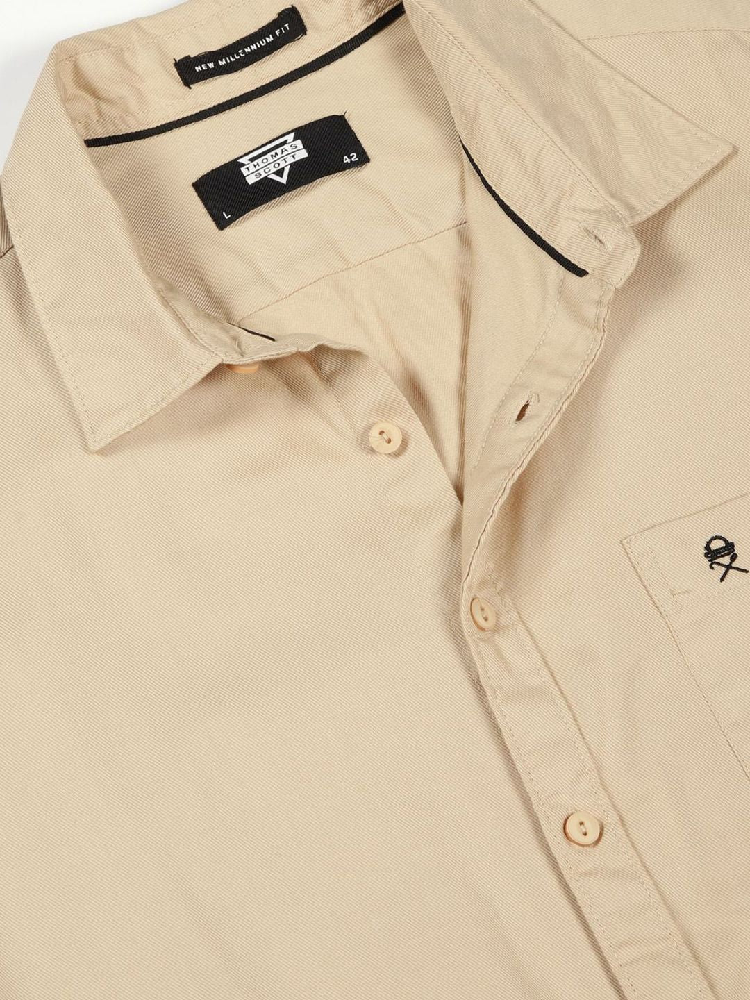 Thomas Scott Men Standard Slim Fit Spread Collar Solid Cotton Casual Shirt