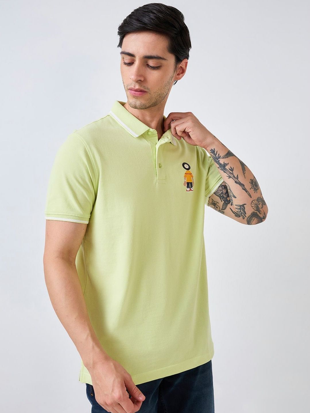 SPYKAR Men Graphic Printed Polo Collar Cotton Slim Fit T-shirt
