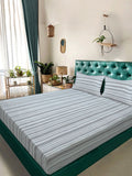 Aura Grey & Off White Striped 300 TC Fitted King Bedsheet Set 2.5 x 2.25 m