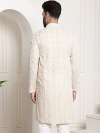 SOJANYA Band Collar Ethnic Motifs Embroidered Thread Work Cotton Kurta