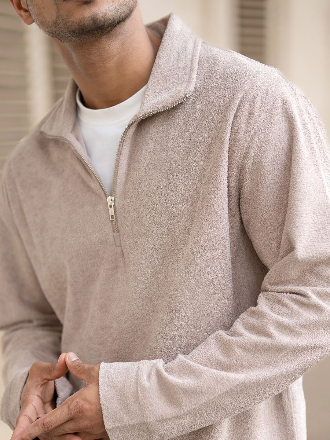 Powerlook Regular Fit Solid Mock Collar Pullover Sweatshirt