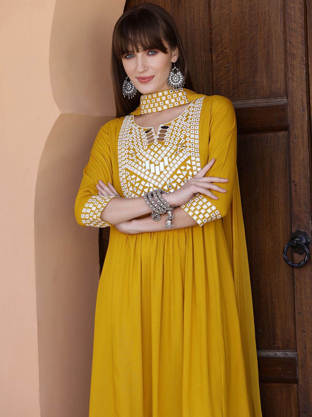 KALINI Women Embroidered Regular Thread Work Kurta with Trousers & Dupatta
