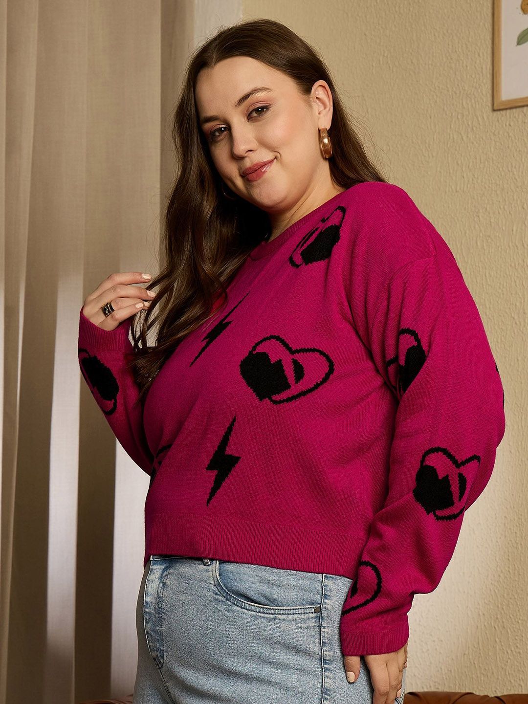 Berrylush Curve Women Printed Round Neck Long Sleeves Pullover