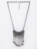 Anouk German Silver-Plated Artificial Stones Studded Oxidised Statement Necklace