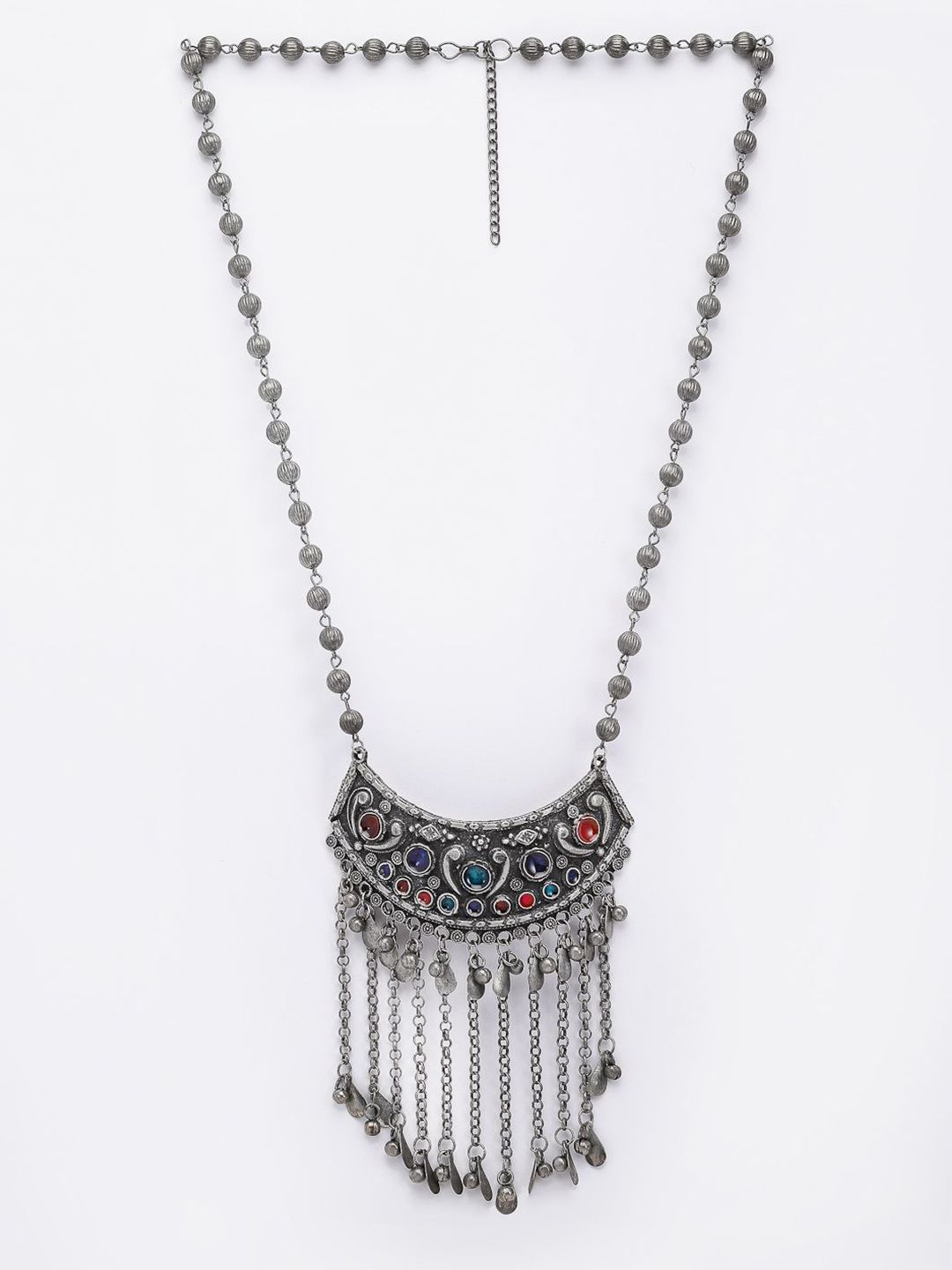 Anouk German Silver-Plated Artificial Stones Studded Oxidised Statement Necklace