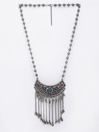 Anouk German Silver-Plated Artificial Stones Studded Oxidised Statement Necklace