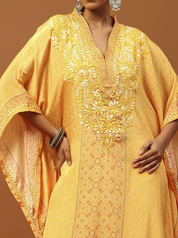 Rumah Chikankari Wanita Krep Kuning Chikankari Sulam Kurta