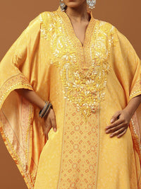 Rumah Chikankari Wanita Krep Kuning Chikankari Sulam Kurta