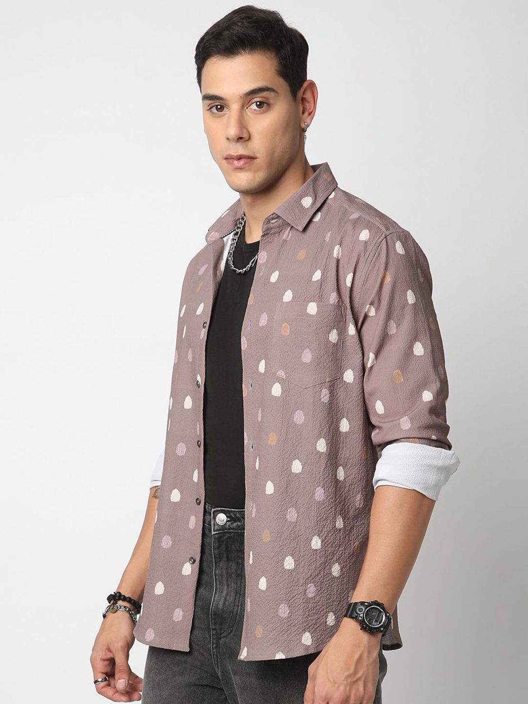 VASTRADO Men Classic Spread Collar Geometric Printed Slim Fit Casual Shirt