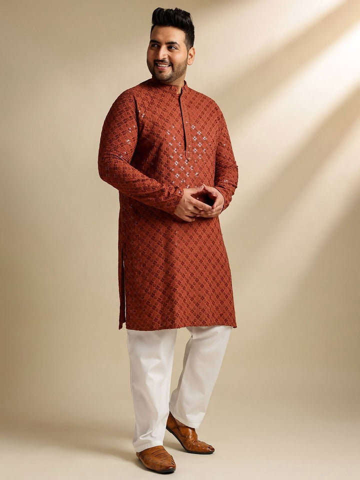 SOJANYA PLUS Embroidered Mandarin Collar Straight Pure Cotton Kurta