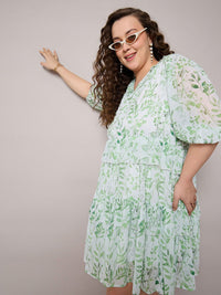 SASSAFRAS Curve Women Plus Size Floral Print Layered Fit & Flare Dress