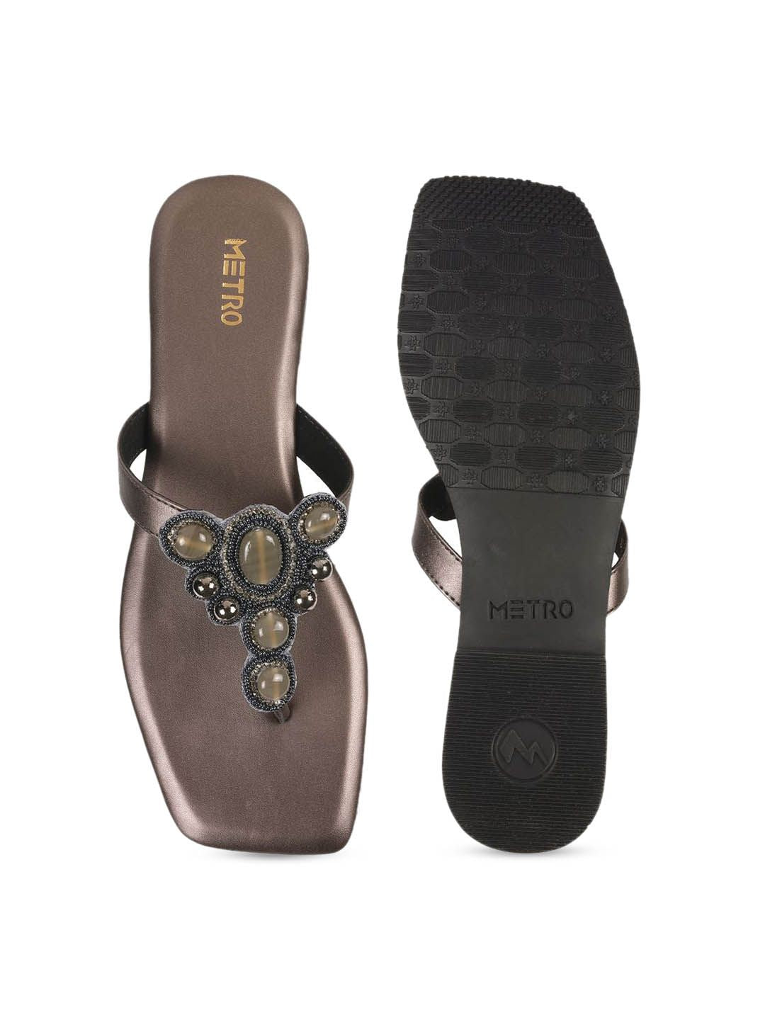 Metro Women Embellished T-Strap Flats