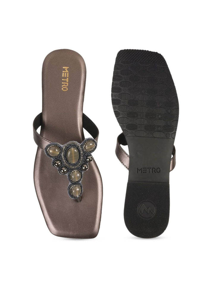 Metro Women Embellished T-Strap Flats
