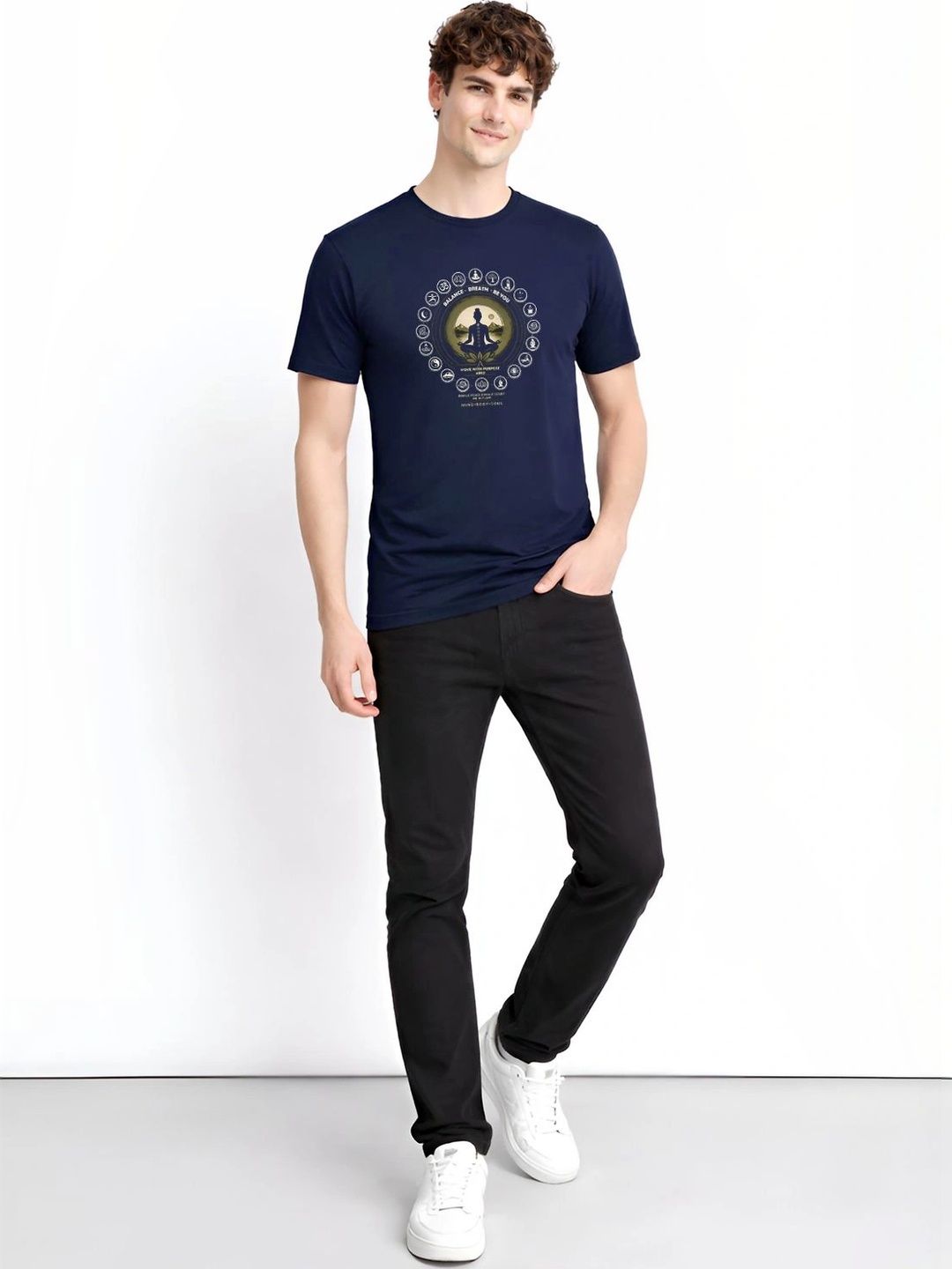 ADRO Lelaki Grafik Bercetak Leher Bulat Lengan Biasa Kapas T-shirt