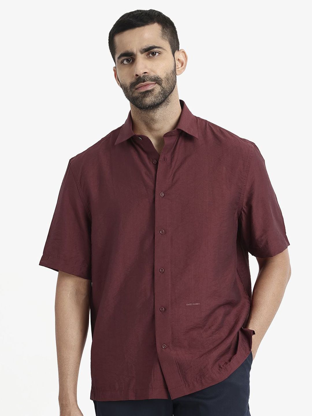 RARE RABBIT Men Comfort Spread Collar Solid Casual Shirt