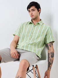 SPYKAR Men Spread Collar Vertical Striped Cotton Casual Shirt