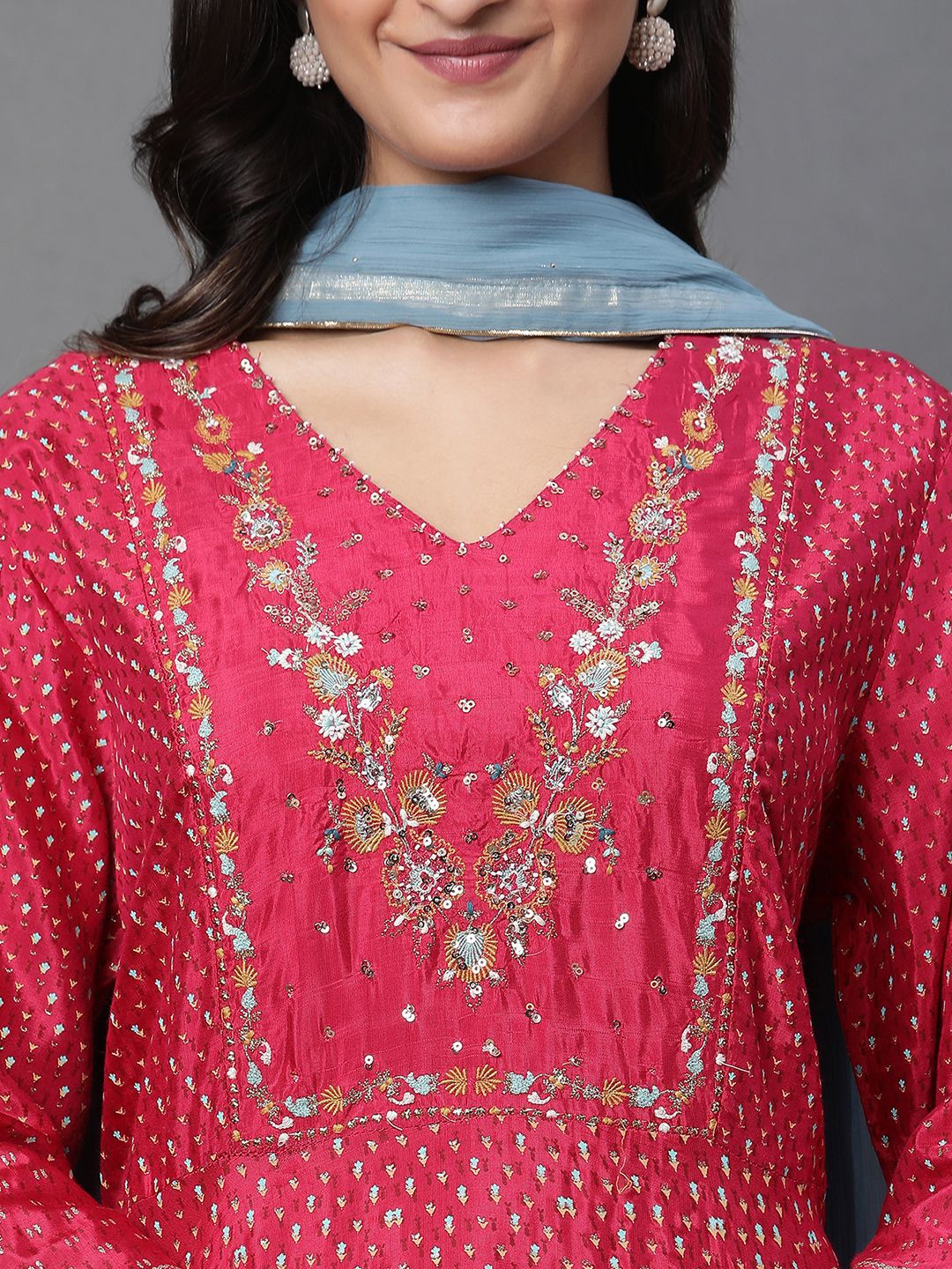 W Ethnic Motifs Flared Sleeve Maxi Dress