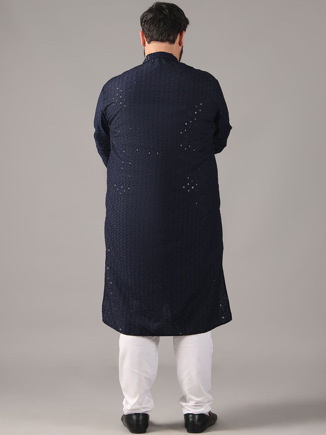 SOJANYA PLUS Plus Size Lelaki Motif Etnik Sulam Kapas Tulen Kurta Lurus & Piyama