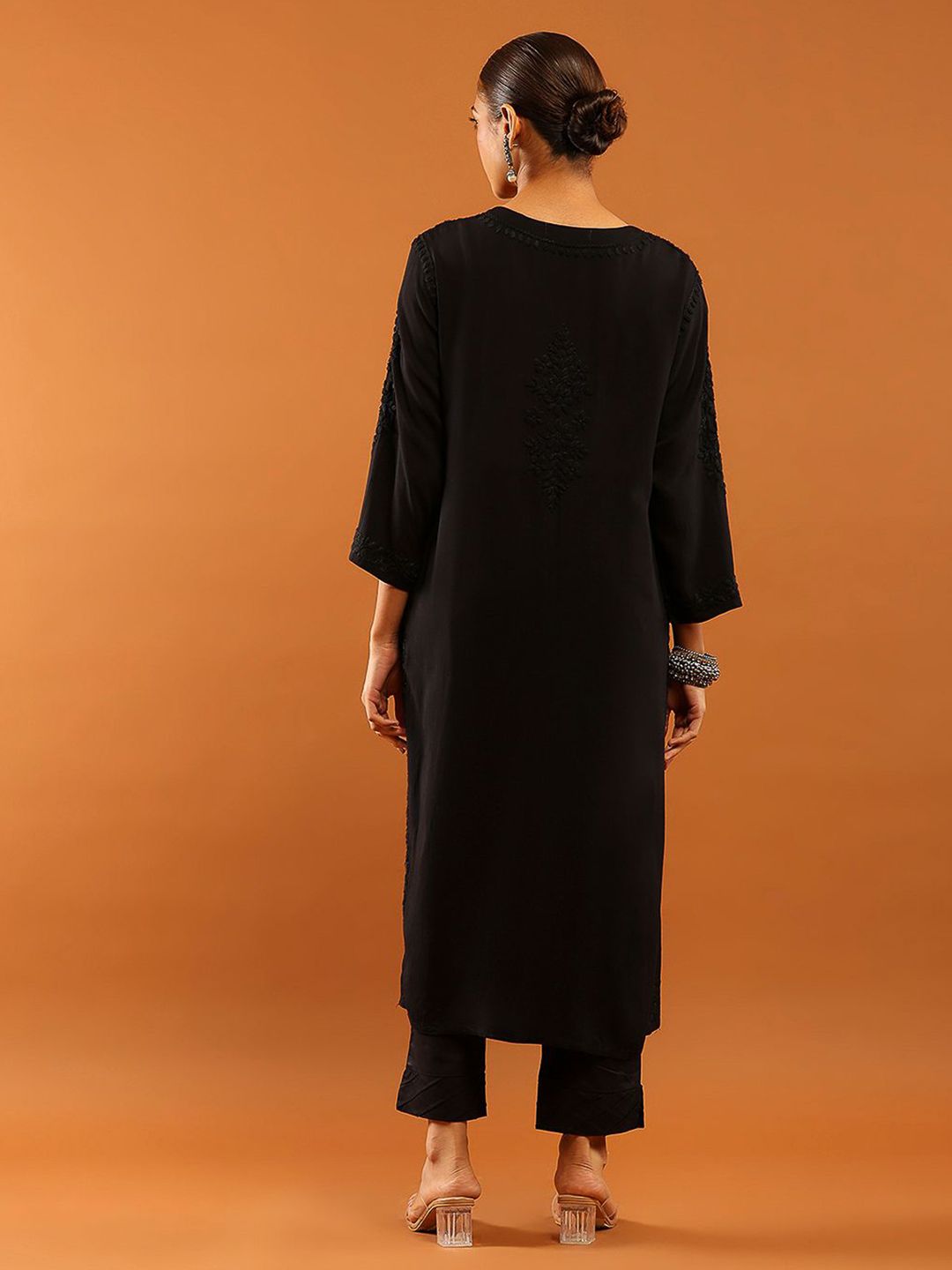 House of Chikankari Women Black Modal Chikankari Embroidered Kurta