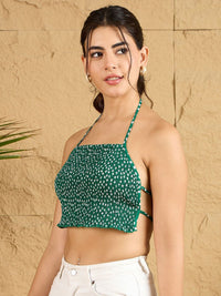 Berrylush Floral Printed Smocking Detail Styled Back Crop Top