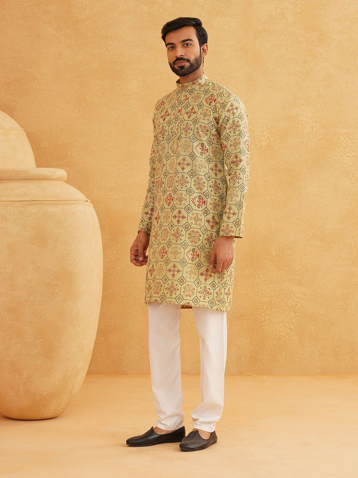 SOJANYA Ethnic Motifs Printed Band Collar Straight Kurta With Churidar