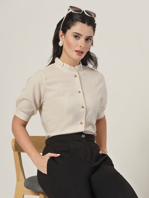 Style Quotient Women Smart Mandarin Collar Solid Cotton Formal Shirt