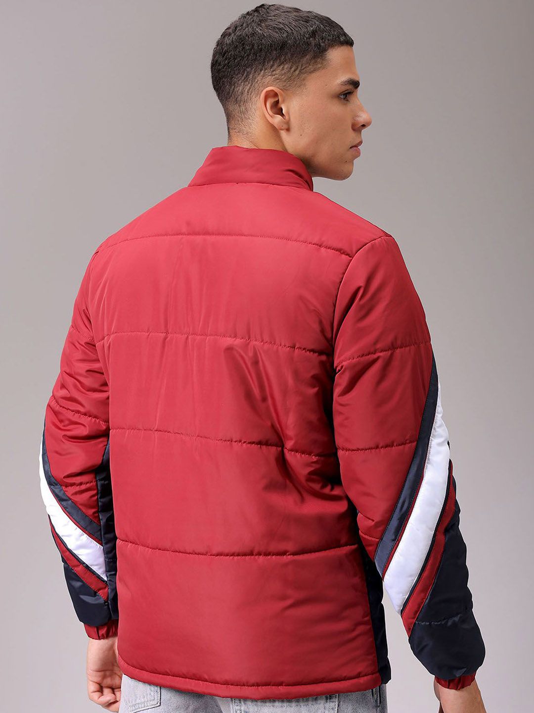 The Indian Garage Co Men High Neck Colourblocked Puffer Jacket